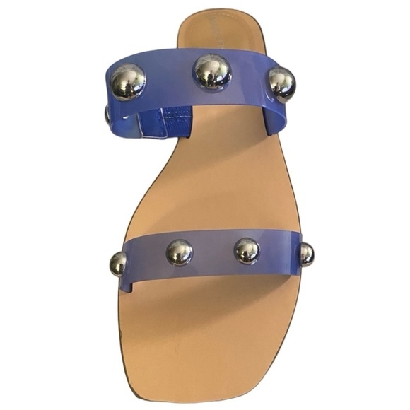 Marc Fisher Bornie Sandals Blue Lucite with Silver Studded Double Straps Sz 11 - Picture 5 of 8